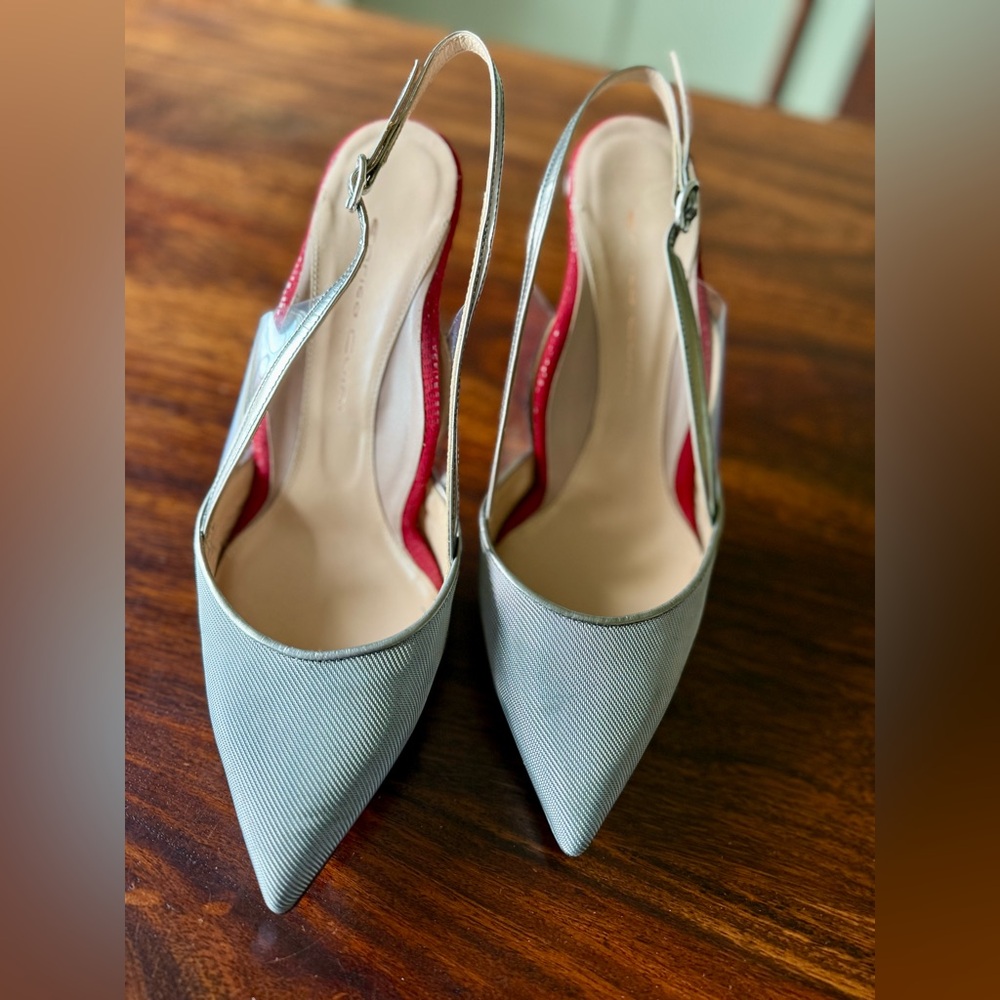 Enrico Cuini Silver Metal Slingback “Emma” Heels Stilettos  Size 40.5 (9.5)